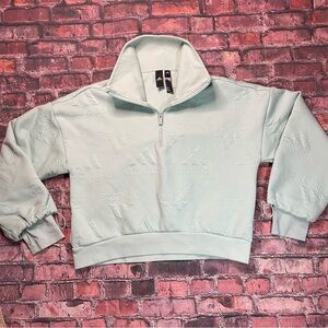 Adidas Jacquard Aeroready Half Zip Pullover Cool Mint Oversized XS Cropped Activ